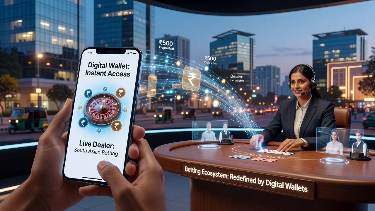 Digital wallet interface integrated with a live dealer roulette table on a mobile screen in South Asia
