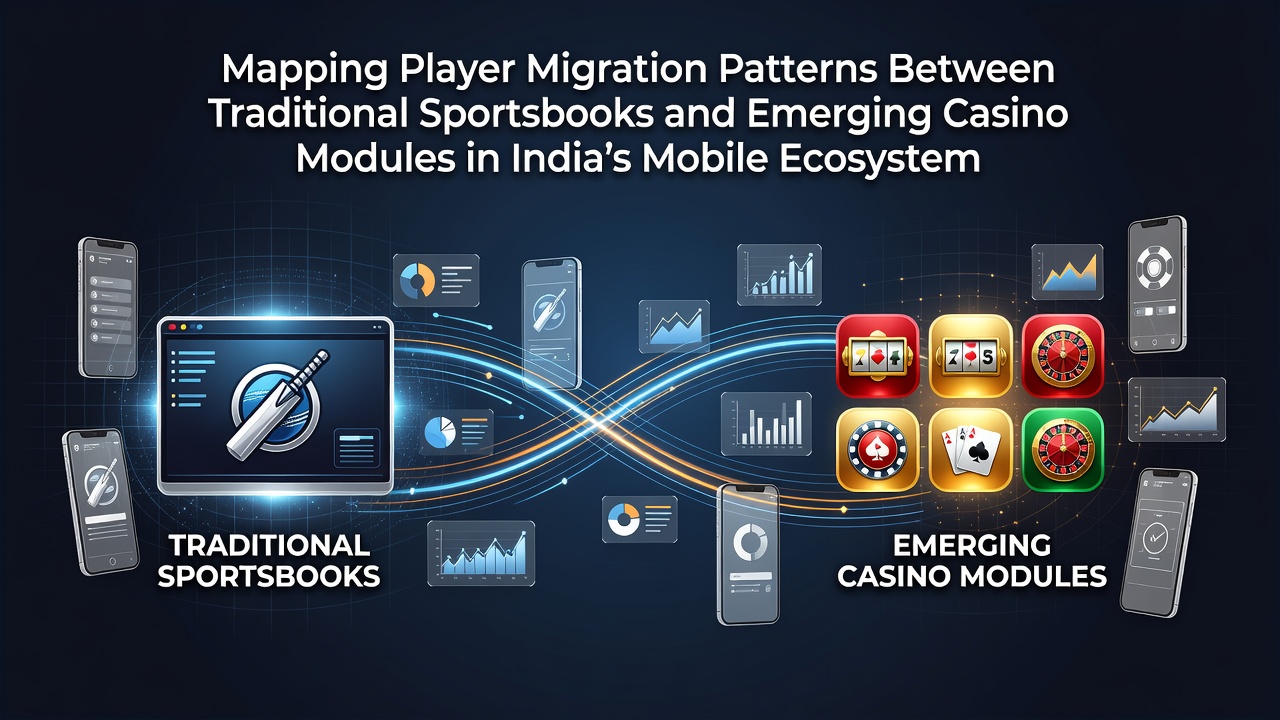 Mobile app interfaces showing sports betting and casino game sections in India's digital ecosystem