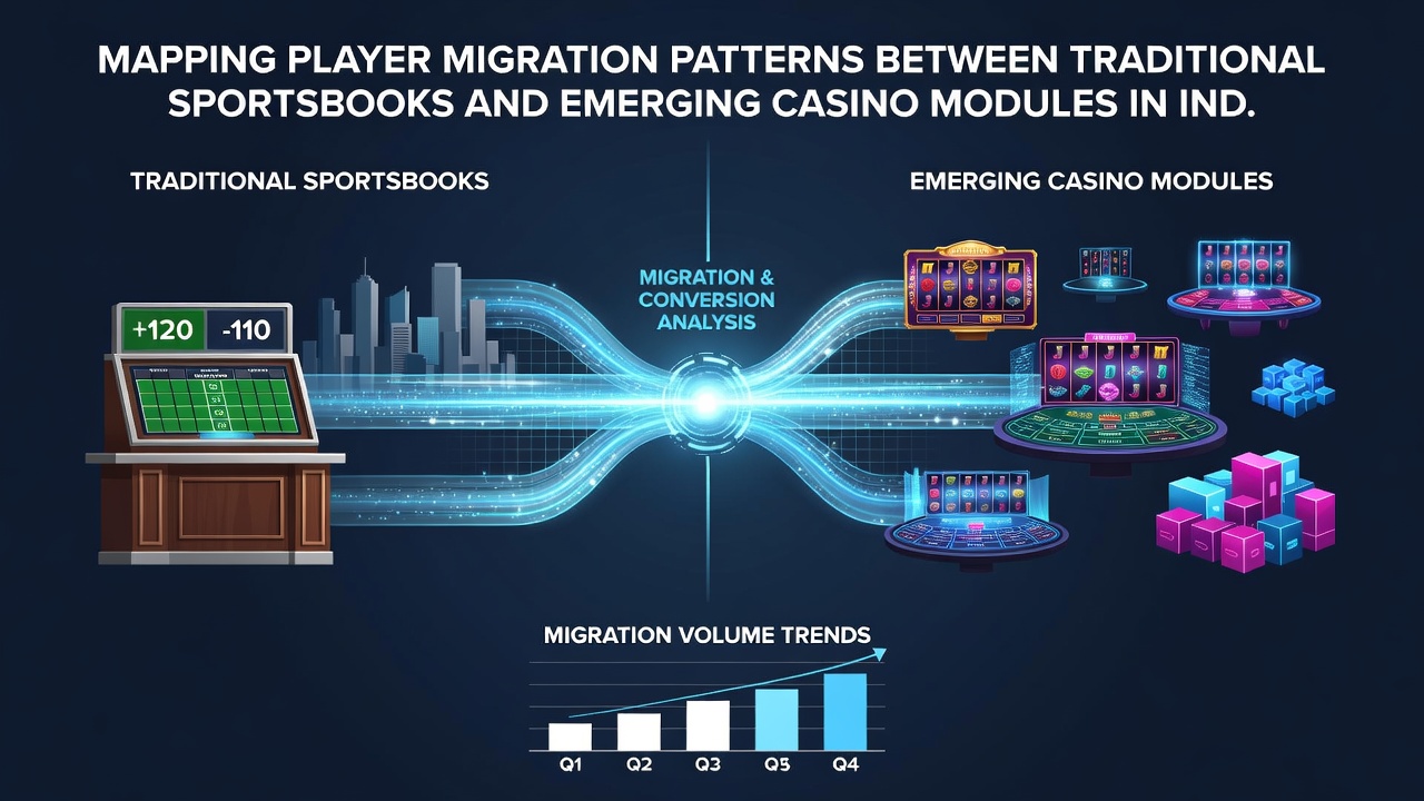 Analytics dashboard displaying player migration flows between sports and casino sections on Indian mobile platforms